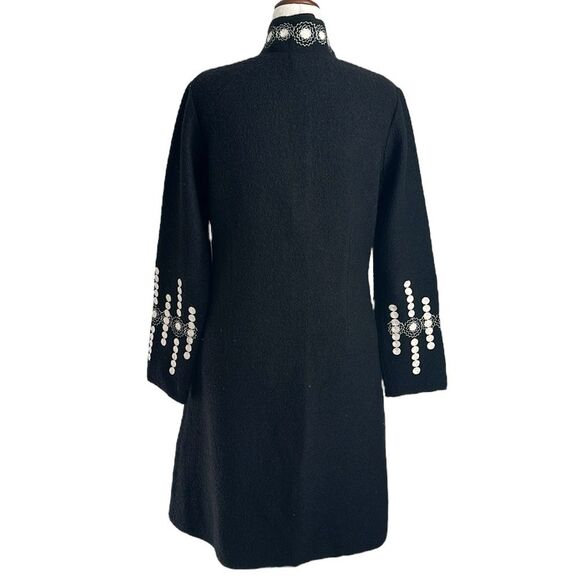 Clothes by Revue VTG 100% Wool Black/white Embroidery Overcoat Abstract Design M - Picture 2 of 13